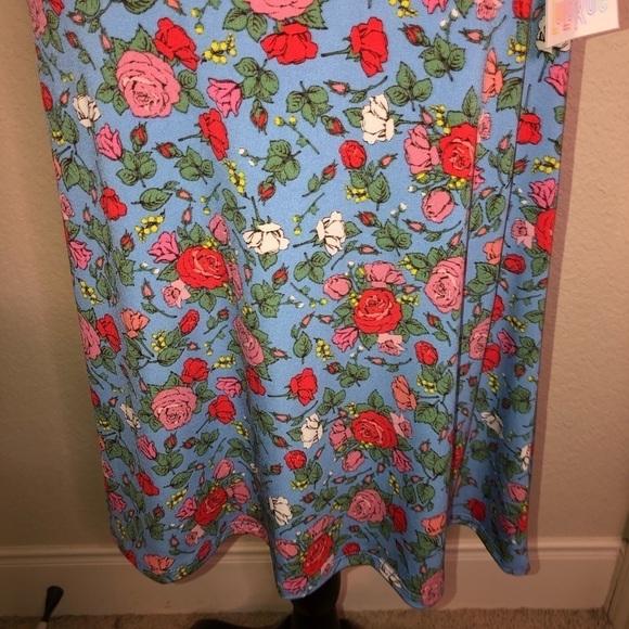 NWT LuLaRoe Azure Skirt Knee Length A Line in Blue with Red & Pink Floral Sz XS - Picture 4 of 6
